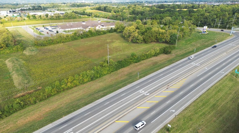 Pictured is the land along Bypass Ohio 4 and Hamilton-Mason Road, where a new 1 million-gallon water tower will be constructed. It will take about 18 months for construction, which includes underground infrastructure. The tower will serve the businesses in Enterprise Park and nearby Hamilton residential water customers. NICK GRAHAM/STAFF