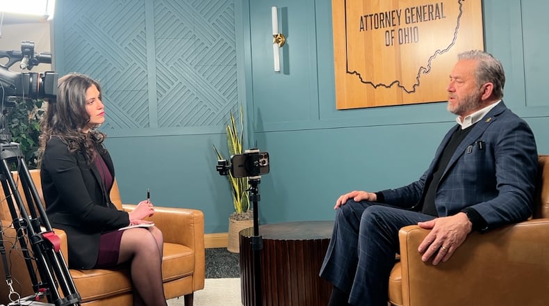 Reporter Morgan Trau and Attorney General Dave Yost. MORGAN TRAU