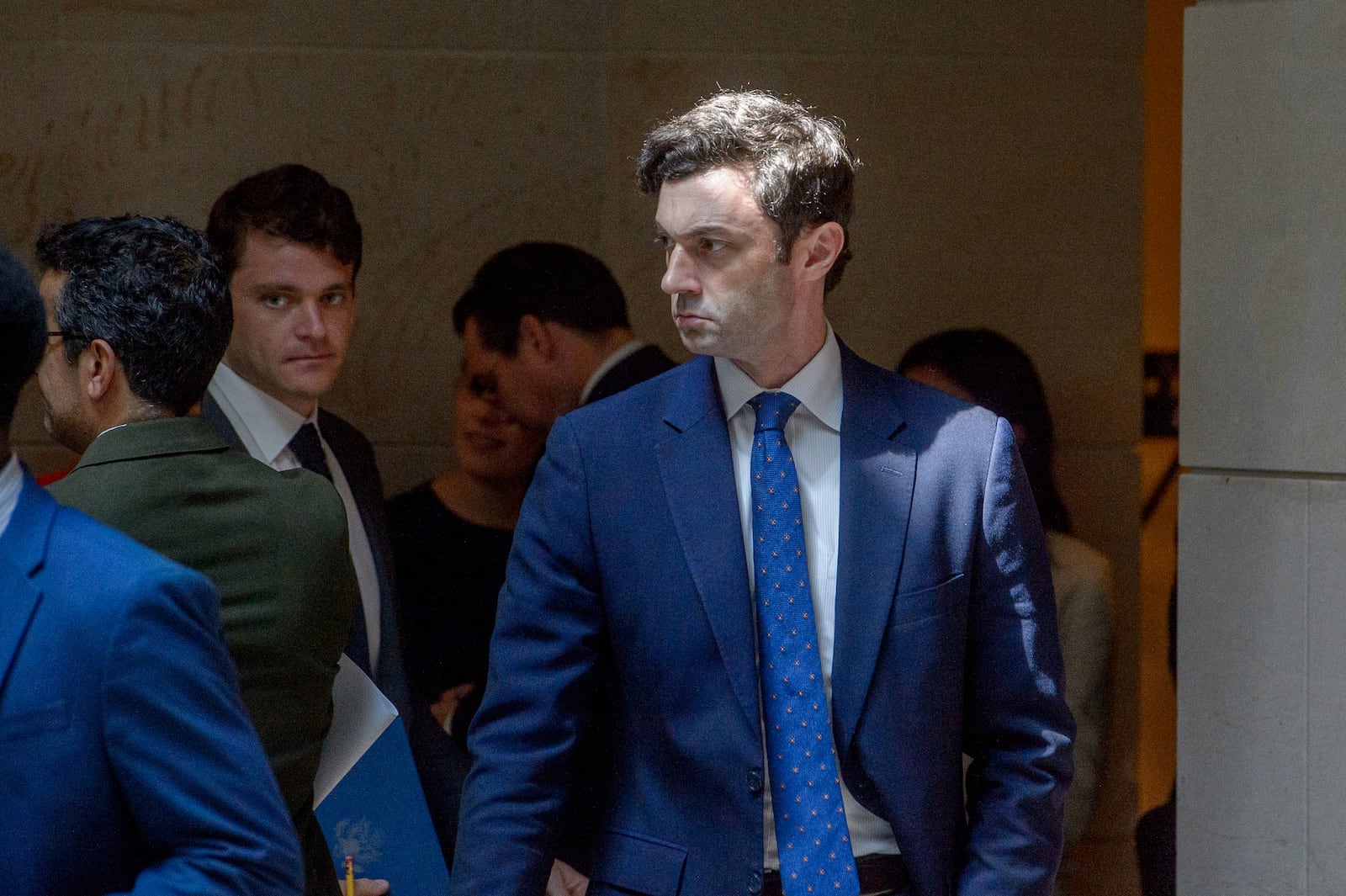Sen. Jon Ossoff, D-Ga., departs following a classified briefing on President Donald Trump's directed strikes on Iranian nuclear facilities last weekend, at the Capitol in Washington, Thursday, June 26, 2025. (AP Photo/Rod Lamkey, Jr.)