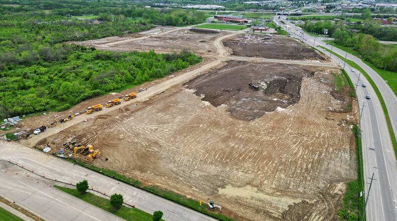 Renaissance Pointe development along Interstate 75 on the east side of Middletown at Ohio 122 and Union Road, shown by aerial view Friday, May 2, 2025. NICK GRAHAM/STAFF