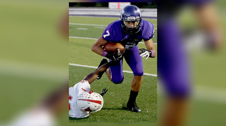 Middletown’s Blake Marshall scored four touchdowns in Friday night’s 28-21 win over Oak Hills at Barnitz Stadium. COX MEDIA FILE PHOTO