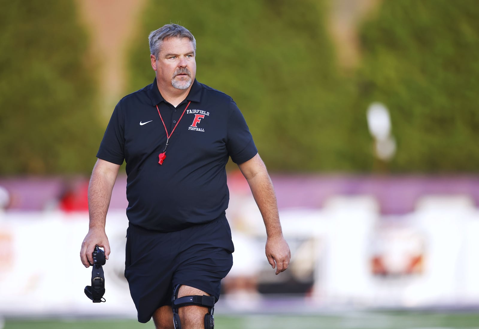 Fairfield head coach Justin Roden walks the sideline during their football game against Middletown Friday Aug. 29, 2025 at Barnitz Stadium. Middletown won 19-2. NICK GRAHAM/STAFF