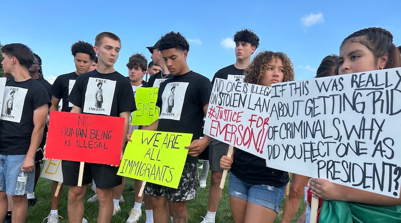 Some members of the Cincy Galaxy soccer team attended a Sunday night rally outside the Butler County Jail. Their teammate, Emerson Colindres, a native of Honduras, recently was arrested by ICE officials. RICK McCRABB/CONTRIBUTOR