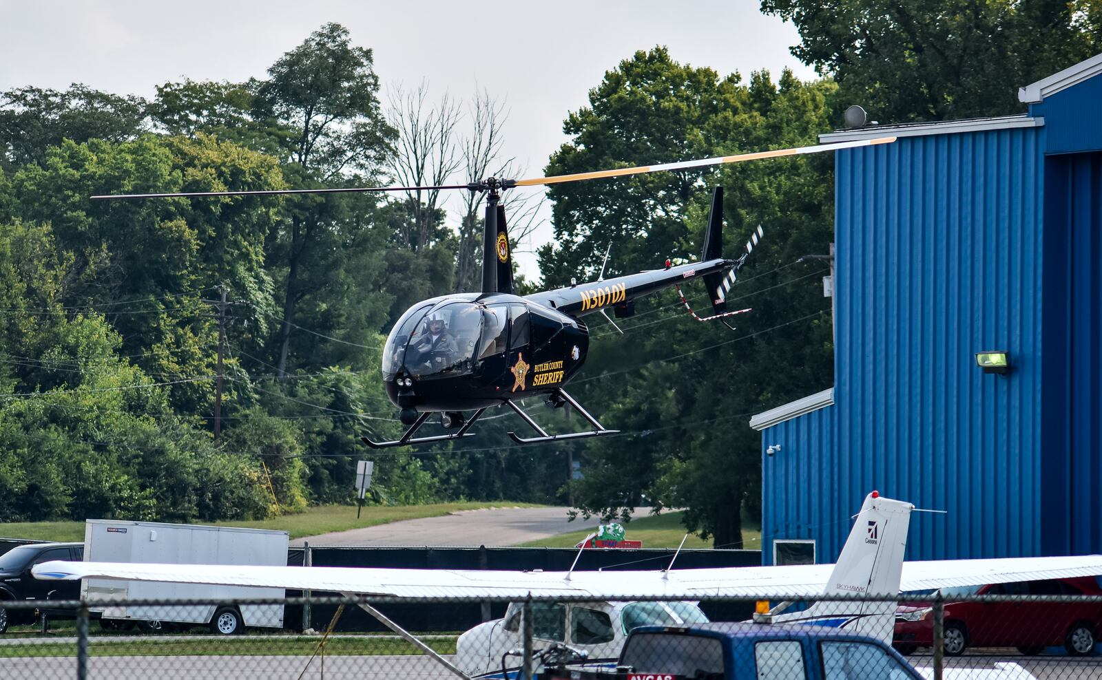 The Butler County Sheriff's Office helicopter takes off from Middletown Regional Airport / Hook field Wednesday, August 26, 2020 in Middletown. NICK GRAHAM / STAFF