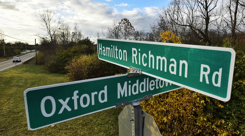 Four signs on Ohio 177, also know as Hamilton-Richmond Road, were recently replace with new signs containing a typo. NICK GRAHAM/STAFF