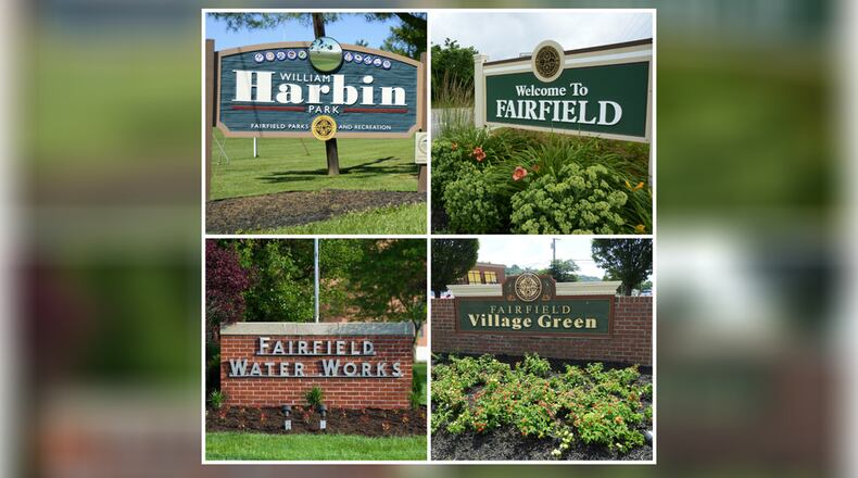 Pictured are the types of signs that can be seen around the city of Fairfield, and without a unifying theme. The city hired a consultant to develop a plan that designs a unified way to communicate the city to the public. FILE/CONTRIBUTED PHOTOS