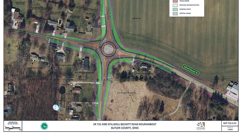 The Ohio Department of Transportation plans to construct a roundabout in 2027 at the intersection of Ohio 732 and Stillwell-Beckett Road. It is now collecting public comment on the project through a virtual open house. Contributed photo