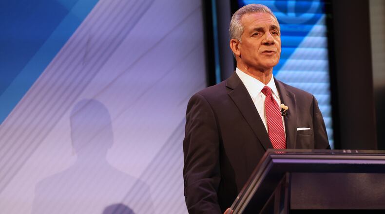 Republican Jack Ciattarelli speaks during the final debate in the New Jersey governor's race with Democrat Mikie Sherrill, Wednesday, Oct. 8, 2025, in New Brunswick, N.J. (AP Photo/Heather Khalifa)