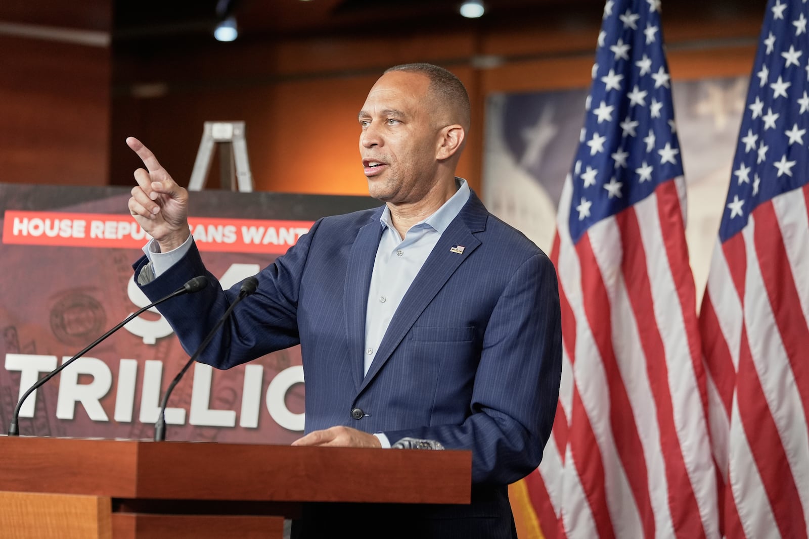 House Minority Leader Hakeem Jeffries, D-N.Y., speaks during a news conference after passage of the budget reconciliation package of President Donald Trump's signature bill of big tax breaks and spending cuts, at the Capitol in Washington, Tuesday, July 1, 2025. (AP Photo/Mariam Zuhaib)