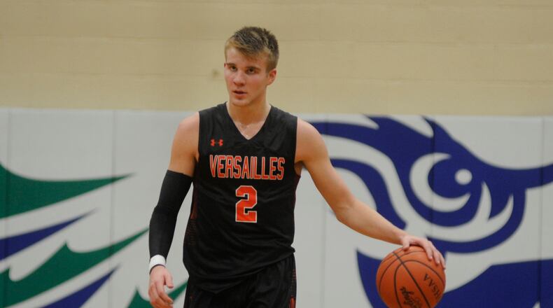 Versailles sr. Justin Ahrens. Versailles defeated host CJ 68-40 in a boys high school basketball game on Tue., Dec. 12, 2017. MARC PENDLETON / STAFF