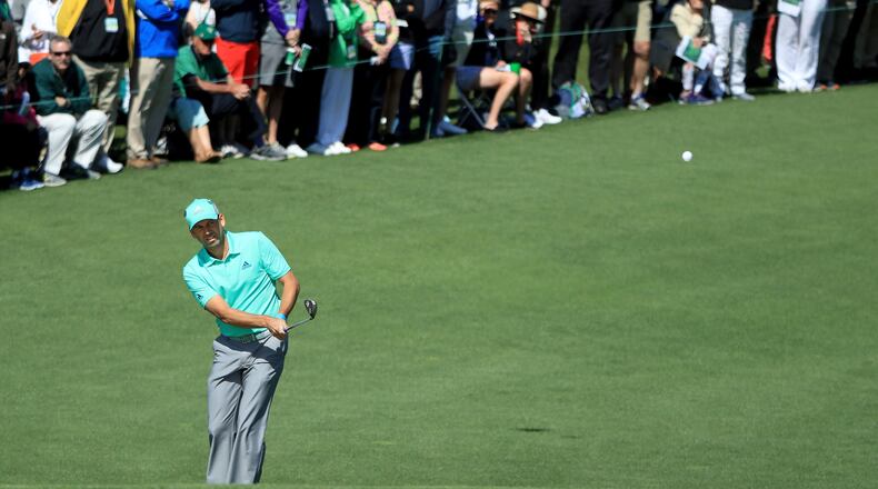 Sergio Garcia of Spain plays a shot on the second hole during the first round of the 2018 Masters Tournament at Augusta National Golf Club on April 5, 2018 in Augusta, Georgia.  (Photo by Andrew Redington/Getty Images)