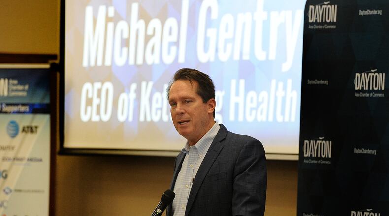 Kettering Health CEO Michael Gentry speaking at the Dayton Area Chamber of Commerce breakfast event, Friday, Jan. 12, 2024. The event was held at the NCR County Club in Kettering. MARSHALL GORBY\STAFF FILE