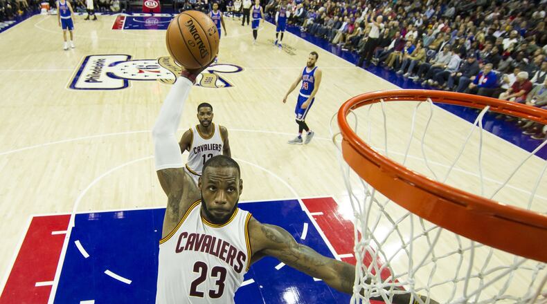 Cleveland Cavaliers’ LeBron James in action during the second half of an NBA basketball game against the Philadelphia 76ers, Saturday, Nov. 5, 2016, in Philadelphia. The Cavaliers won 102-101. (AP Photo/Chris Szagola)