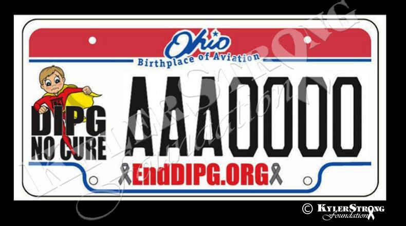 The KylerStrong Foundation and Sen. Bill Coley, R-Liberty Twp., have teamed up on legislation to create an EndDIPG license plate. A portion of the proceeds from the license plates sales will go to the KylerStrong Foundation, which sends 100 percent of its donations to DIPG research. This is the artwork that will appear on the license plate. CONTRIBUTED