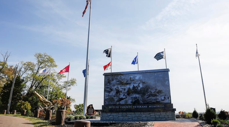 The first phase of the Butler County Veterans Memorial redevelopment project will be dedicated on Sunday, Sept. 28, 2025, at Veterans Park in Hamilton. This started several years ago as a plan to add a panel to the existing monument, but developed into an overhaul, costing about $300,000. NICK GRAHAM/STAFF