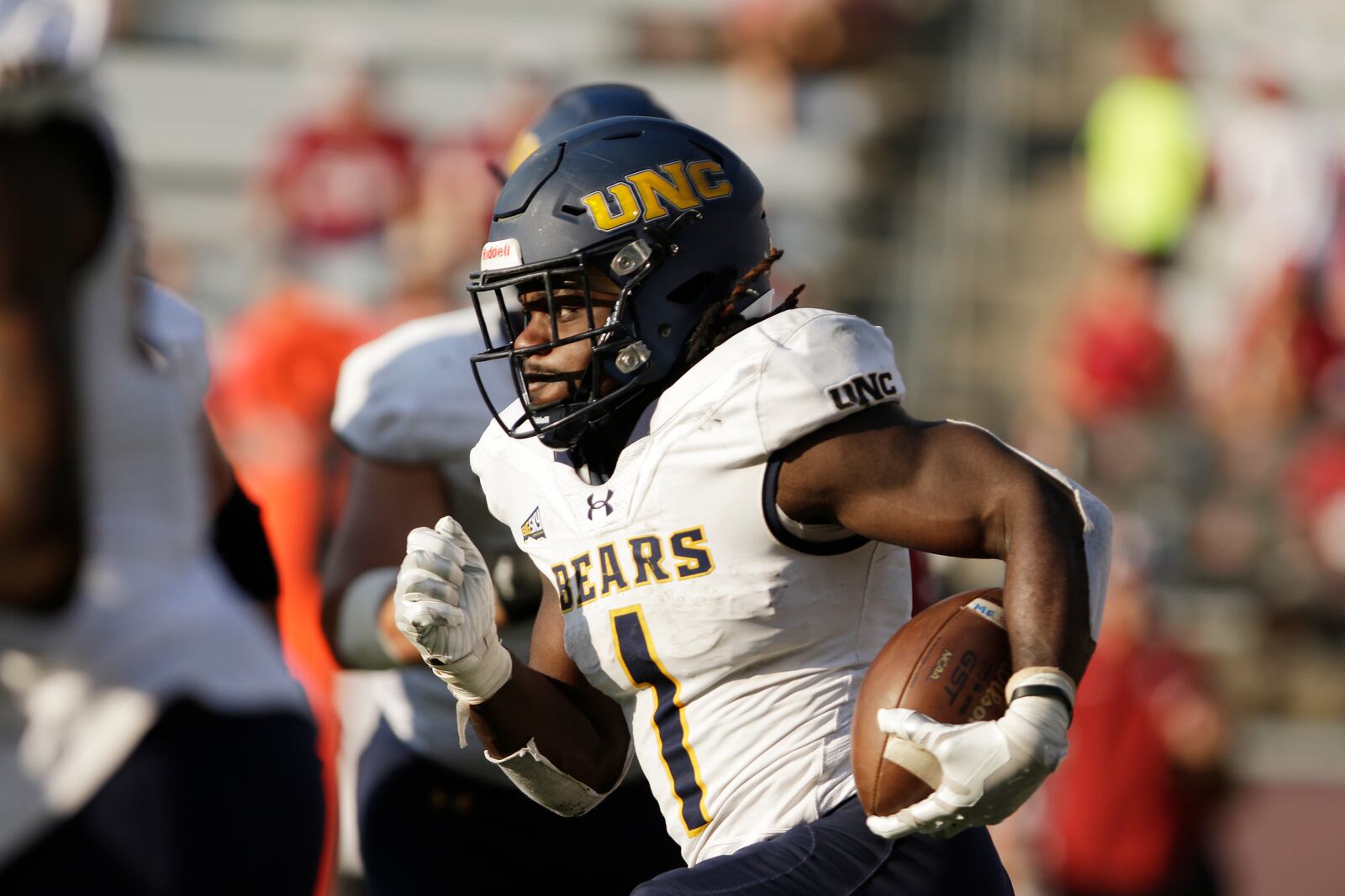 Northern Colorado running back David Afari carries the ball during the second half of an NCAA college football game against Washington State, Saturday, Sept. 16, 2023, in Pullman, Wash. Washington State won 64-21. (AP Photo/Young Kwak)