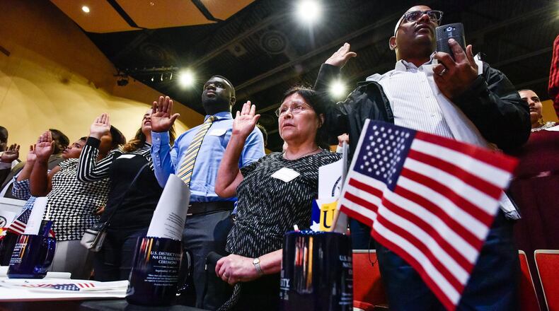About 100 people will be will take the oath of citizenship at the annual naturalization ceremony at Miami University Regionals Hamilton campus on Tuesday, Sept. 17, 2019. NICK GRAHAM/FILE