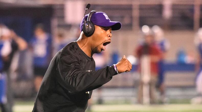 Middletown coach Don Simpson reacts during the Middies’ 15-14 loss to Hamilton on Oct. 5 at Virgil Schwarm Stadium in Hamilton. NICK GRAHAM/STAFF