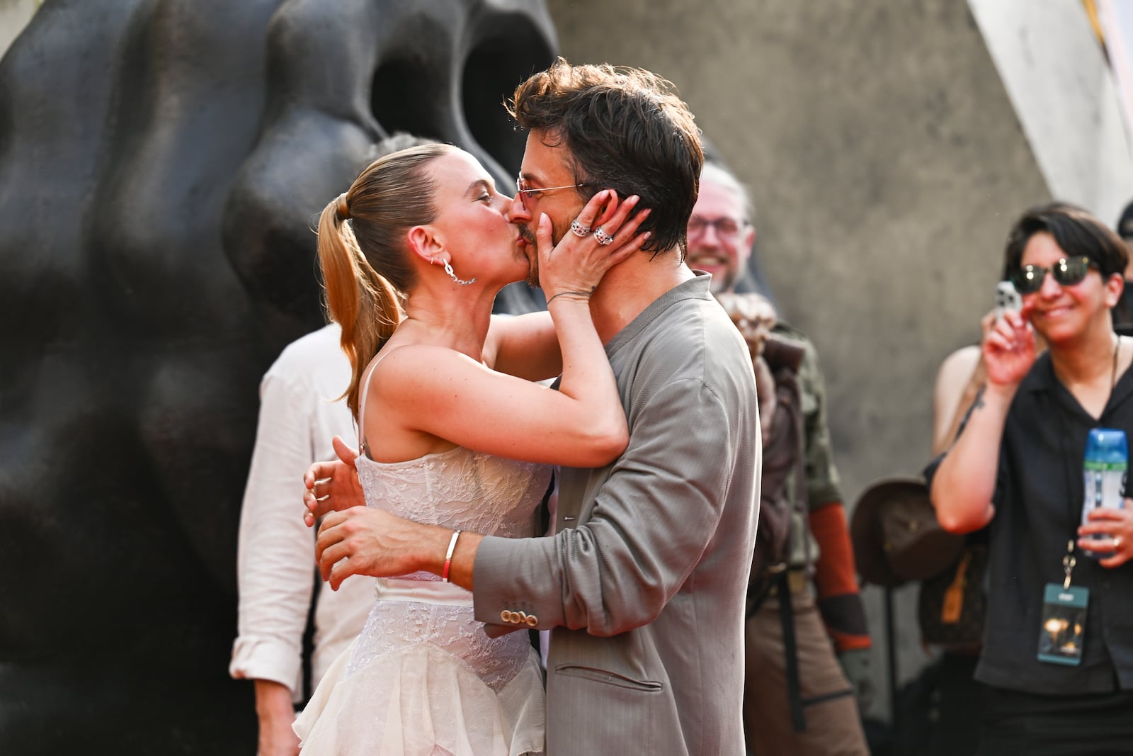 Scarlett Johansson, left, and Jonathan Bailey attend the "Jurassic World Rebirth" premiere on Monday, June 23, 2025, at Lincoln Center in New York. (Photo by Evan Agostini/Invision/AP)
