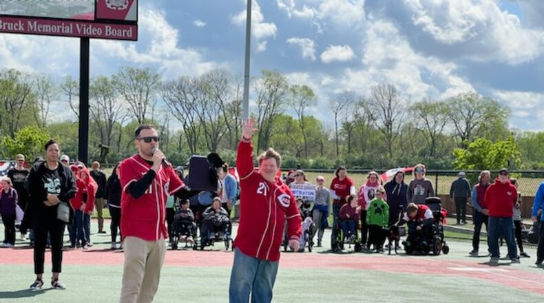 The annual Joe Nuxhall Miracle League Fields Opening Day Parade was held April 22, 2023. Ed Hartman was this year’s grand marshal. The parade went through the local neighborhood and ended at the fields on Groh Lane. A short on-field ceremony followed, with local vocalist Kim Beatty performing the national anthem. AMY BURZYNSKI/FILE