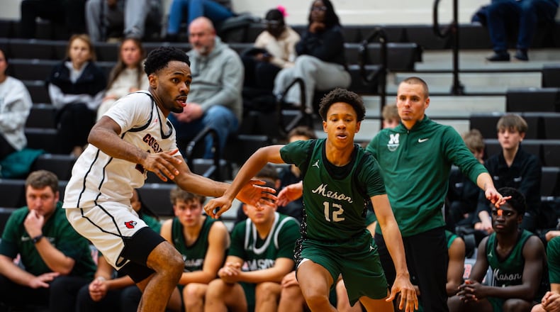 Mason’s Sid Wortham drives the lane during a recent game against Colerain. NICK AMARAL / MASON SPORTS RADIO