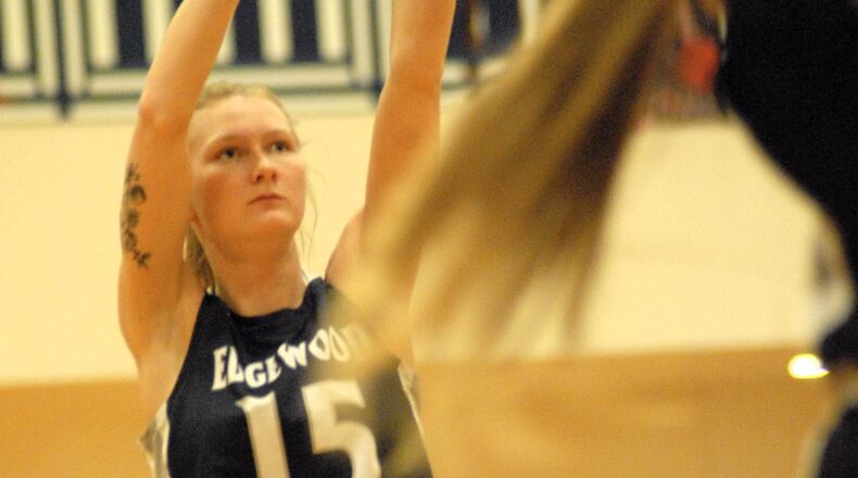 Edgewood’s Rylie Homan puts up a free throw against Talawanda on Monday night. Chris Vogt/CONTRIBUTED