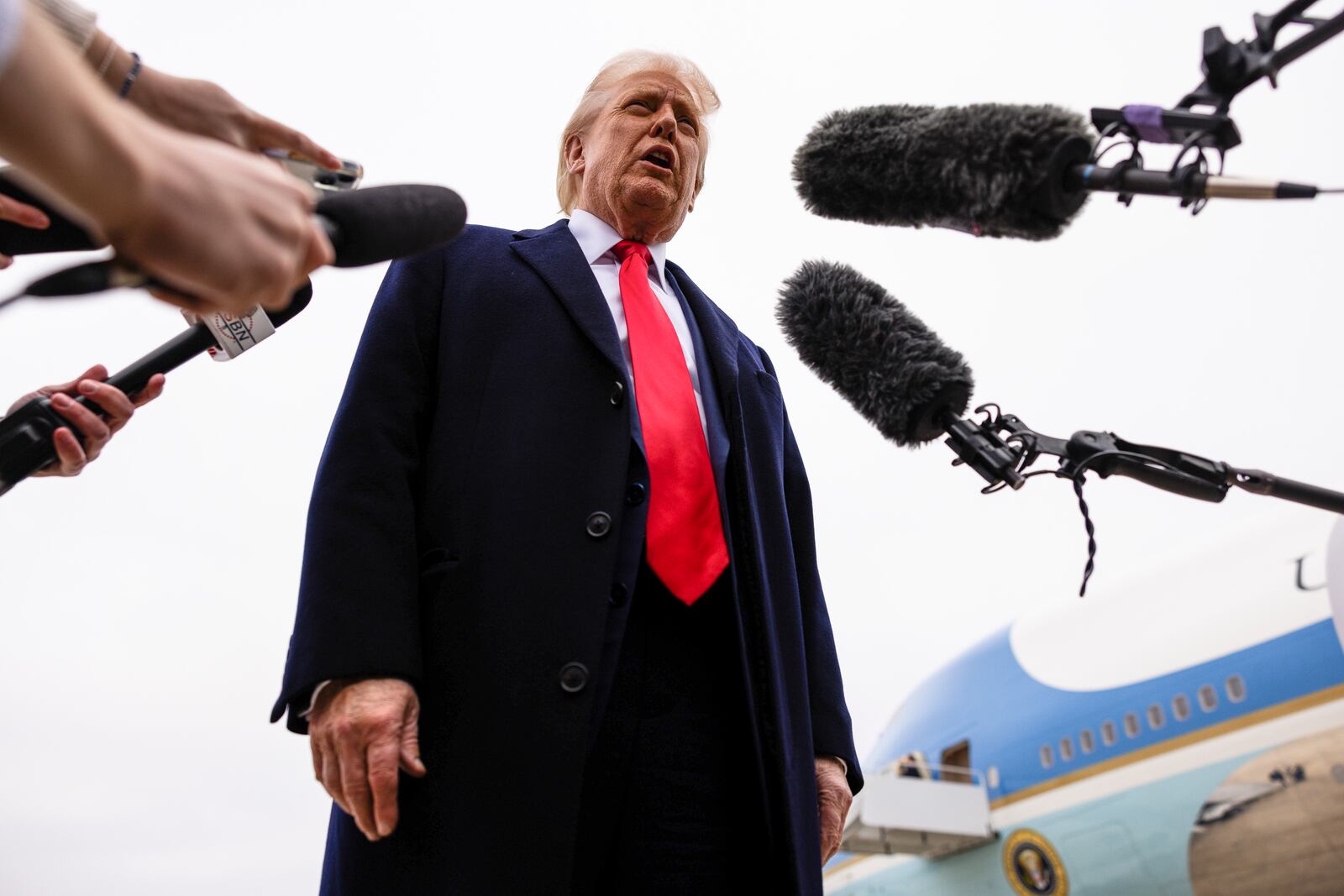 
                        President Donald Trump speaks to reporters at Joint Base Andrews in Maryland, March 14, 2025. President Trump’s approach to tariffs has unsettled many corporate leaders who believed he would use the levies as a negotiating tool. As it turns out, he sees them as an end in themselves. (Tierney L. Cross/The New York Times)
                      