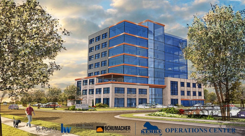 Kemba Credit Union plans to build an 8-story, 147,000-square-foot corporate headquarters at 5600 Chappell Crossing Blvd. in West Chester Twp., behind its current headquarters at 8763 Union Centre Blvd. A groundbreaking ceremony is planned for May. CONTRIBUTED
