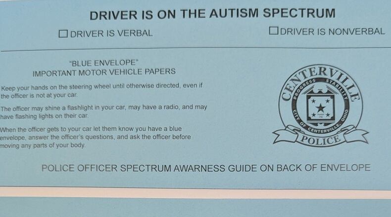 A driver who has autism can give this envelope to a police officer if they are pulled over. It has guidance for both the driver and the officer.