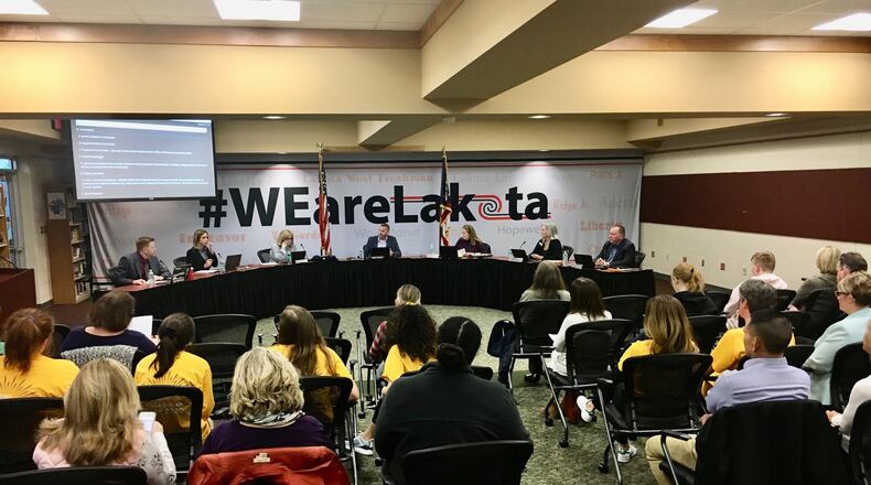 Members of the Lakota Board of Education voted 5-0 Monday evening to end a past practice of “sales chasing” that saw the Butler County district file challenges against new businesses seeking to raise their property tax bills. A Journal-News investigation earlier this month revealed Lakota was the most aggressive among local school districts in pursuing property tax valuations. (Photo by Michael D. Clark/Journal-News)