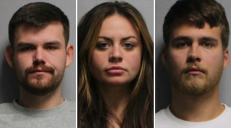Charles Rowland, left; Heather Colby, middle and Cameron Andrew Bush, right were arrested in a Butler County drug raid. CONTRIBUTED/BUTLER COUNTY SHERIFF'S OFFICE