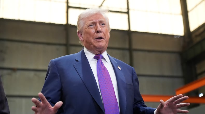 President Donald Trump visits Coosa Steel Corporation in Rome, Ga., Thursday, Feb. 19, 2026. (AP Photo/Mark Schiefelbein)