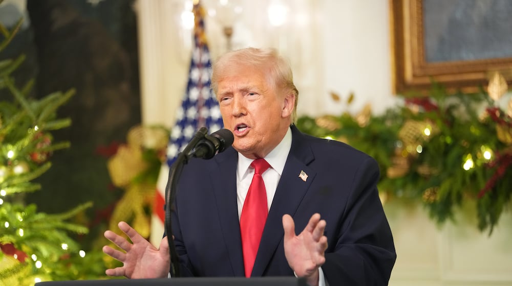 President Donald Trump delivers an address to the nation from the Diplomatic Reception Room of the White House in Washington, on Wednesday, Dec. 17, 2025. (Doug Mills/The New York Times)