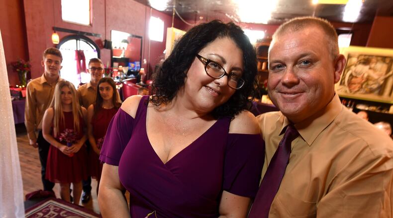 Anna Moradian and Joe Drilling, after they were married at Mia Studio and Gallery, on Saturday, Sept. 30, 2017. They first met at the old Mia Cuppa coffee shop (now The Revue) at the front of the venue. (John Walker/Fresno Bee/TNS)