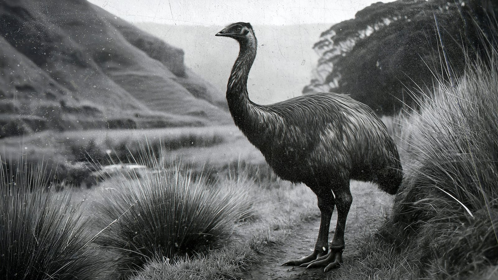 A depiction is represented of the largest species of moa, the South Island giant moa, which once could stand 12 feet (3.6 meters) tall. (Courtesy of Colossal Biosciences via AP)