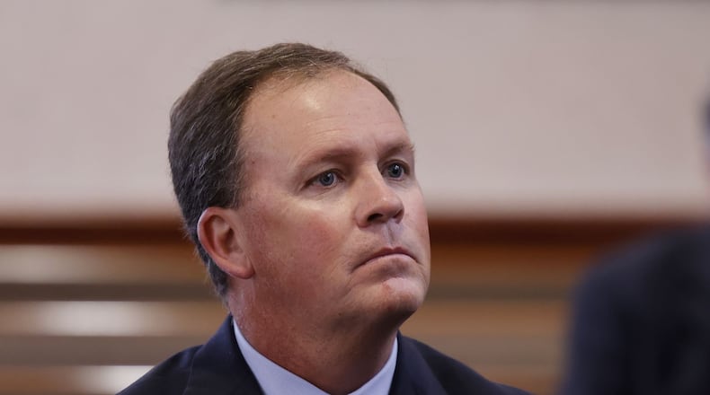 Butler County Auditor Roger Reynolds (pictured) appeared for arraignment on criminal charges in front of visiting Judge Daniel Hogan in Butler County Common Pleas Court Thursday, Feb. 24, 2022 in Hamilton. Reynolds pleaded not guilty to all charges including bribery, two counts of unlawful interest in a public contract and misdemeanor charges of unlawful use of authority and conflict of interest. The charges stem from allegations that Reynolds used his public office to further his own interests. NICK GRAHAM/STAFF