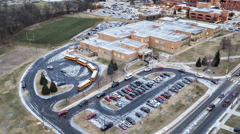 Wilson Middle School on Eaton Avenue in Hamilton is seen on a snowy Friday, Jan. 16, 2026. NICK GRAHAM/STAFF