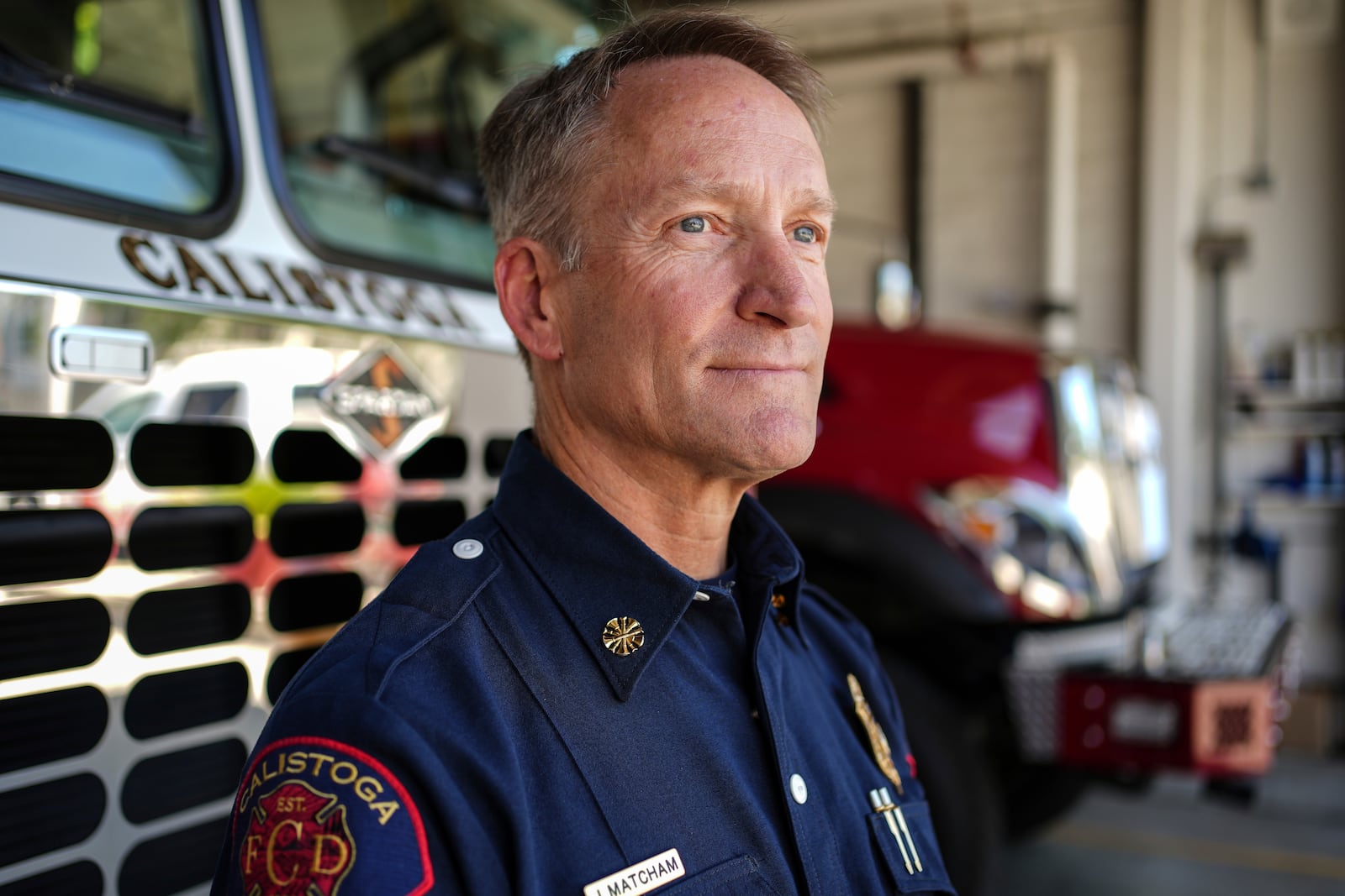 Calistoga Fire Chief Jed Matcham poses for a portrait Tuesday, May 27, 2025, in Calistoga, Calif. (AP Photo/Annika Hammerschlag)
