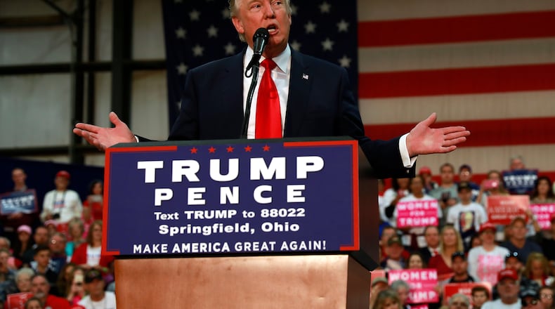 Donald Trump speaks during a 2016 Springfield rally at the Clark County Fairgrounds. Bill Lackey/Staff