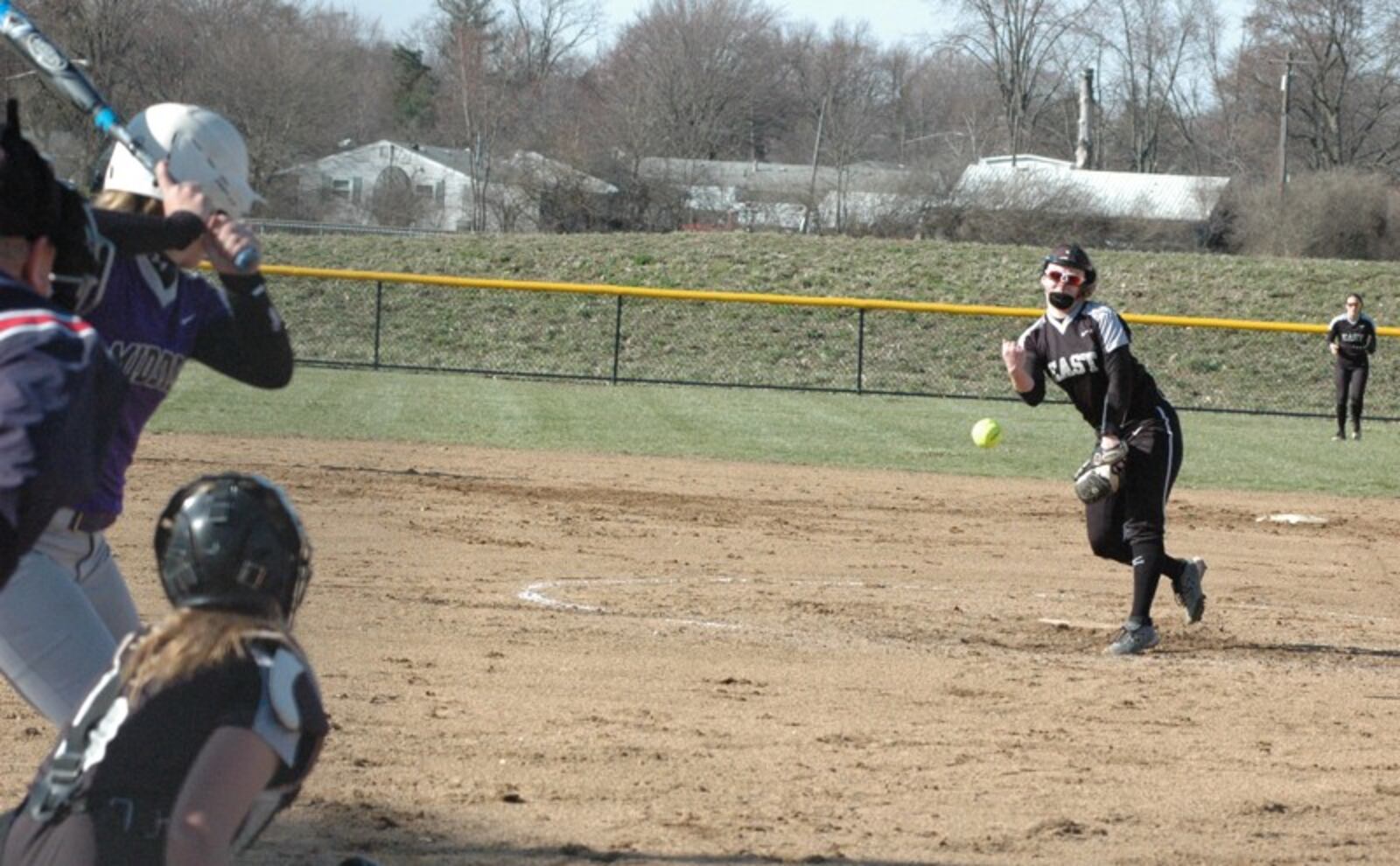 Lakota East pitcher Sydney Larson deals to the plate during a 10-0 softball victory over host Middletown at Lefferson Park. RICK CASSANO/STAFF