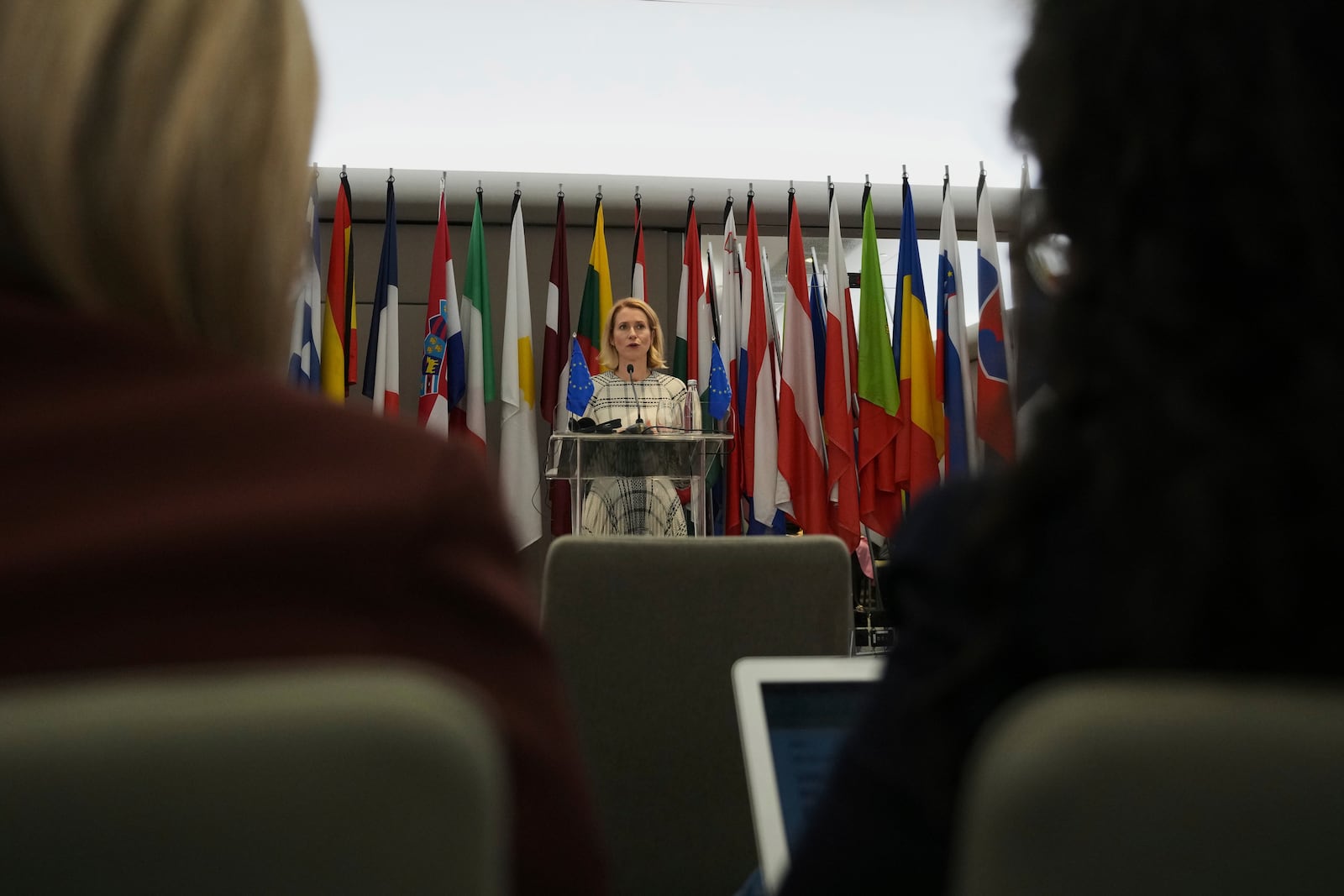 European Union foreign policy chief Kaja Kallas addresses the media after talks with Serbia's top officials in Belgrade, Serbia, Thursday, May 22, 2025. (AP Photo/Darko Vojinovic)