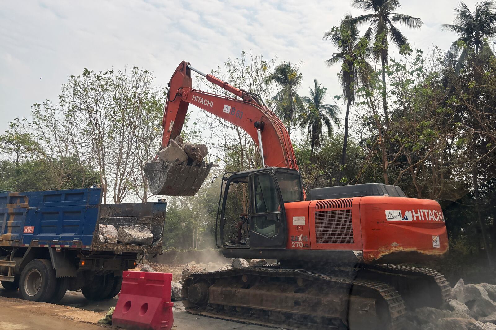 Rescuers clean debris from damaged roads in the aftermath of the March 28 earthquake in Naypyitaw, Myanmar, Thursday, April 10, 2025. (AP Photo)