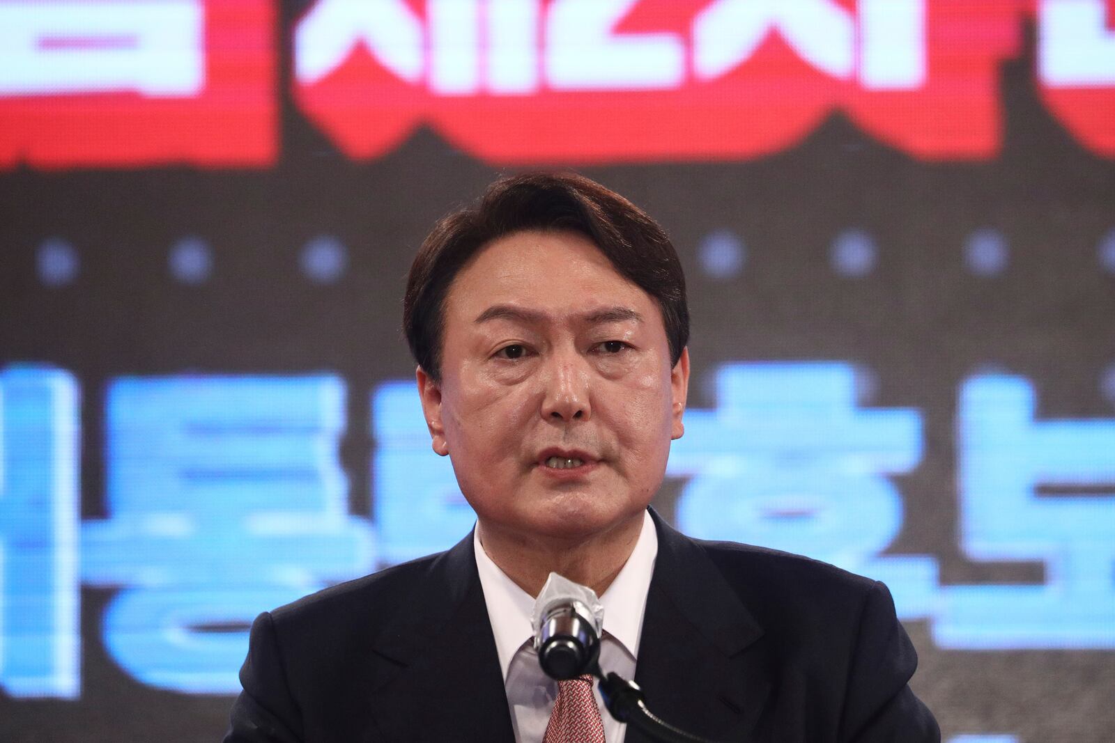 FILE - South Korea's conservative former top prosecutor Yoon Suk Yeol delivers his speech after being chosen as presidential election candidate in Seoul, South Korea, on Nov. 5, 2021. (Kim Hong-ji/Pool Photo via AP, File)