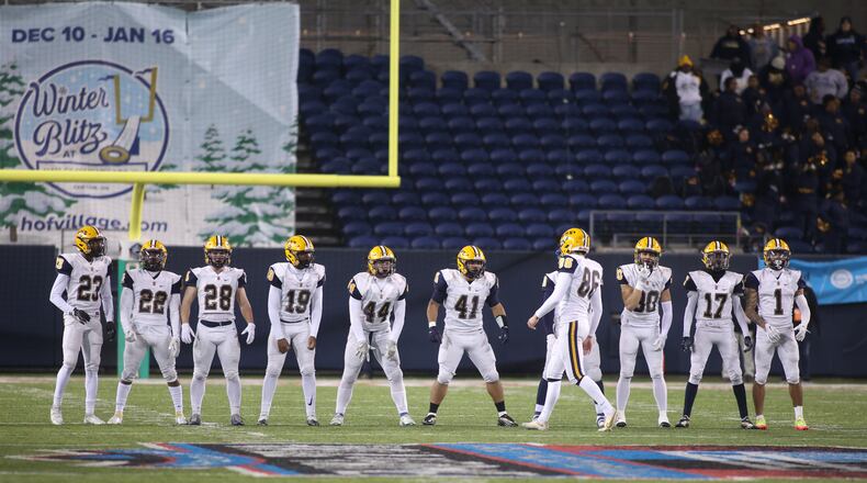 Springfield lines up for a kickoff against Lakewood St. Edward in the Division I state championship game on Friday, Dec. 2, 2022, at Tom Benson Hall of Fame Stadium in Canton. David Jablonski/Staff
