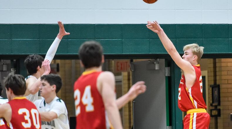Fenwick’s C.J. Napier shoots a jumper during a game at Badin on Jan. 19. Napier’s Falcons won 61-56 in overtime. NICK GRAHAM/STAFF