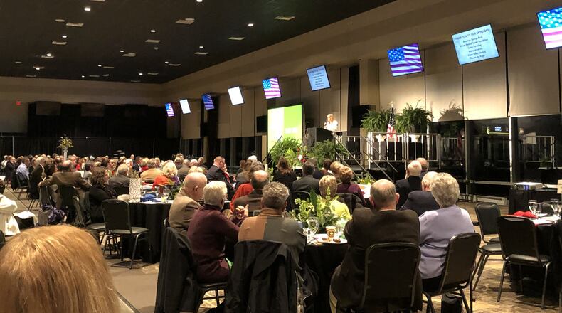 Traci Barnett, executive director of the Middletown Community Foundation, told a group Thursday night at the 33rd annual meeting that the MFC is on solid financially ground and wants to remain important in the community. The dinner was held at Miami Valley Gaming in Monroe. RICK McCRABB/STAFF