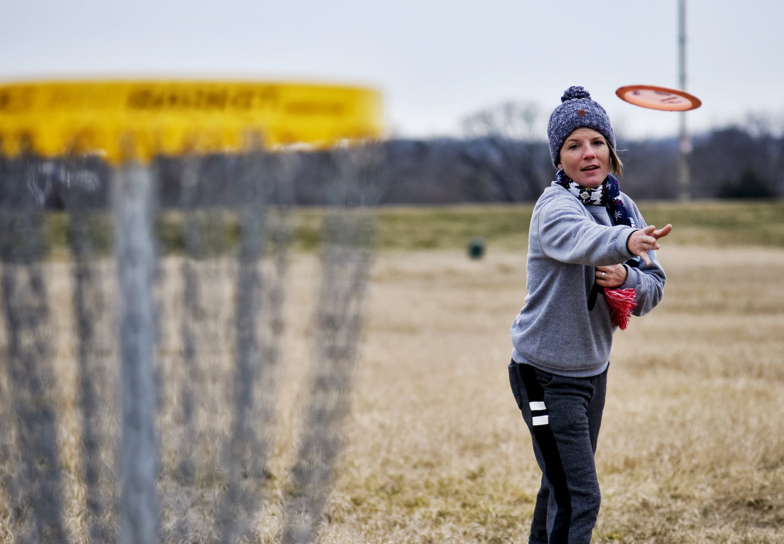 Amber Johnson plays disc golf at Miami University Hamilton Campus Thursday, February 4, 2021 in Hamilton. NICK GRAHAM  / STAFF