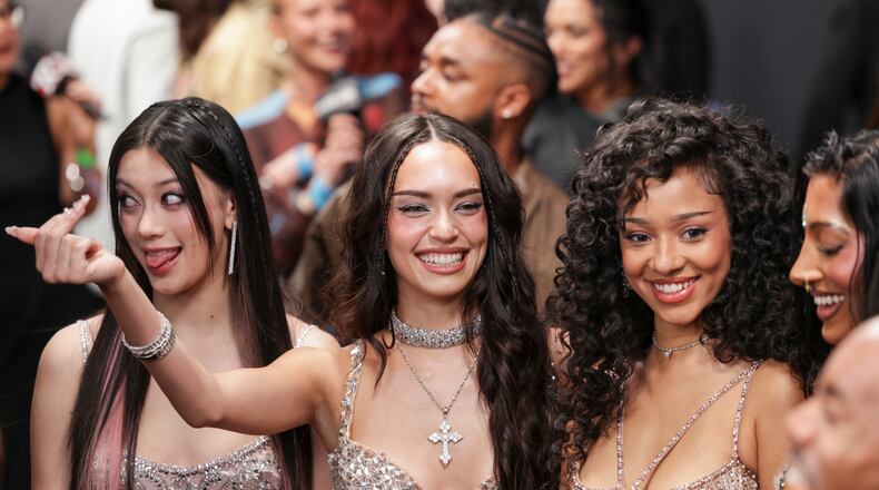 Megan Skiendiel, from left, Daniela Avanzini, Manon Bannerman, and Lara Raj of KATSEYE arrive at the Spotify Best New Artist Party on Thursday, Jan. 29, 2026, in Los Angeles. (Photo by Andrew Park/Invision/AP)