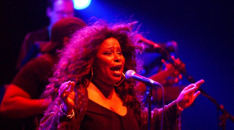 US singer Chaka Khan performs on stage at the Blue Balls Festival, in Lucerne, Switzerland, at the Congress Center, Saturday, July 20, 2002. The 10th Lucerne Blues Session lasts until July 27. (AP Photo/Keystone, Sigi Tischler)