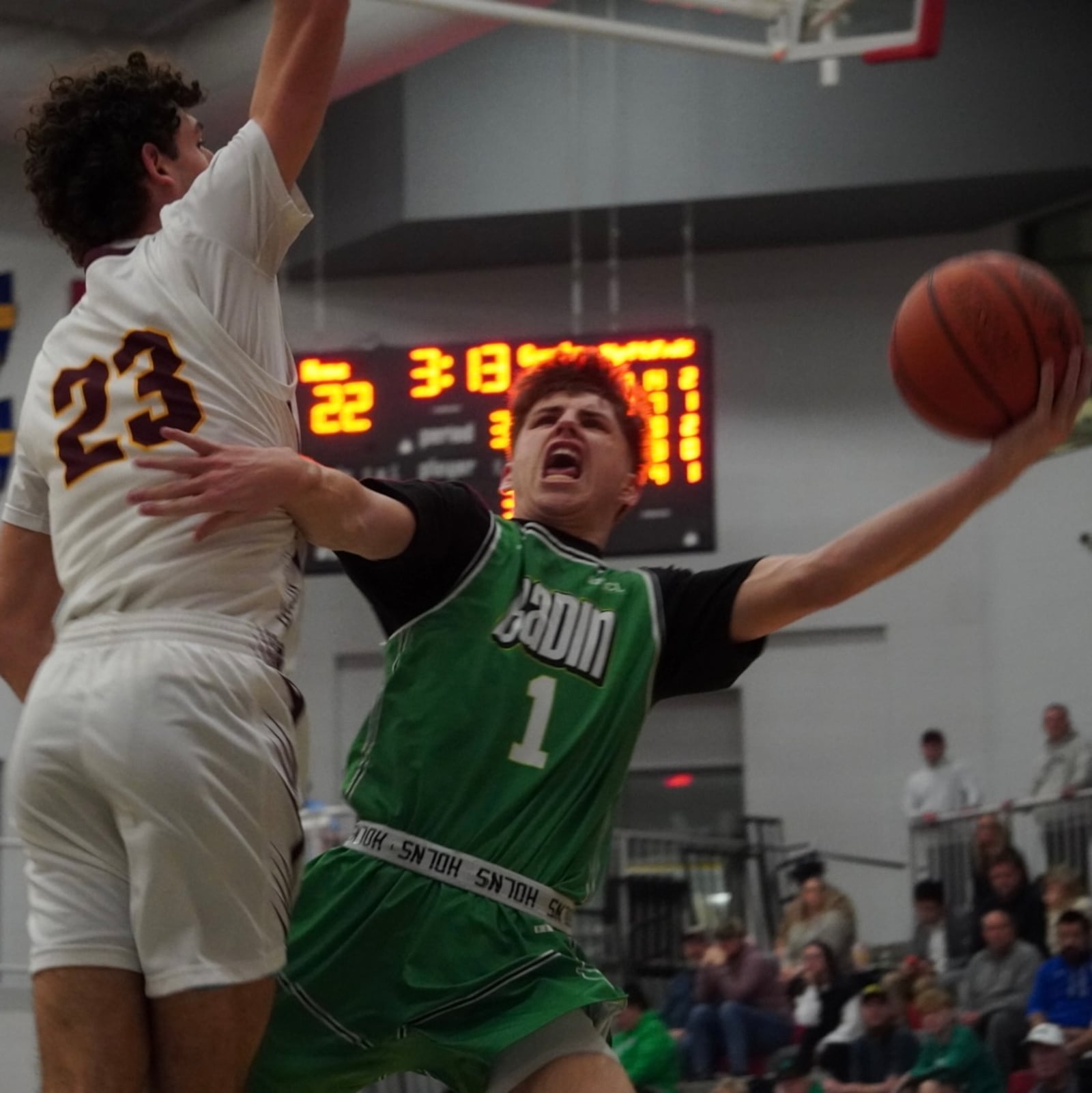 Badin’s Eli Stroud goes up to the basket during his Division III district semifinal game against Turpin on Wednesday night at Princeton. CHRIS VOGT / CONTRIBUTED